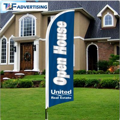 China Shop street display FLYING frony custom flying open house real estate feather flag banner with pole for sale