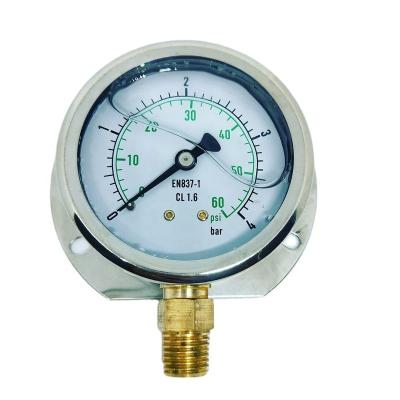 China 60Psi Stainless Steel Brass Bourdon Tube Pressure Gauge With Flange 1.5