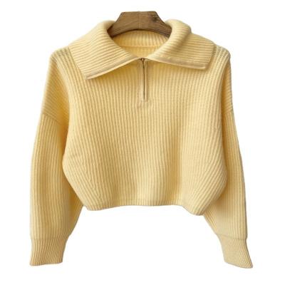 China Anti-wrinkle China Factory Cashmere Yellow Sweater Comfortable Cotton Knitted Sweater Women for sale