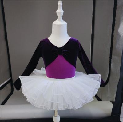 China tutu & Newest Skirts Single Long Sleeve Purple Kids Dance Cotton Dresses Ballet Skirt Cotton Dance Dress for sale