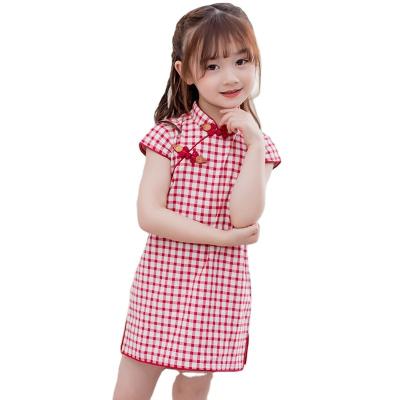 China Breathable Summer Short Dresses Girls Smocked Cotton Clothing Print Chinese Style Dress Dresses for sale