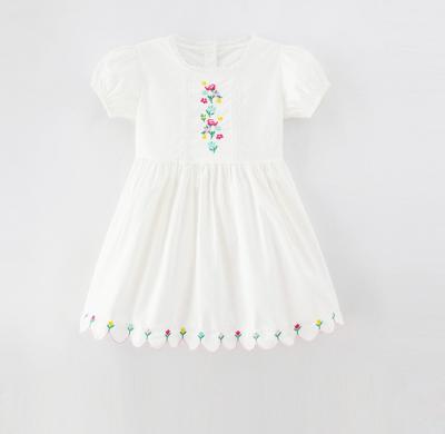 China hot Anti-wrinkle cotton white floral dress kids embroider girls clothes US flower dress for sale