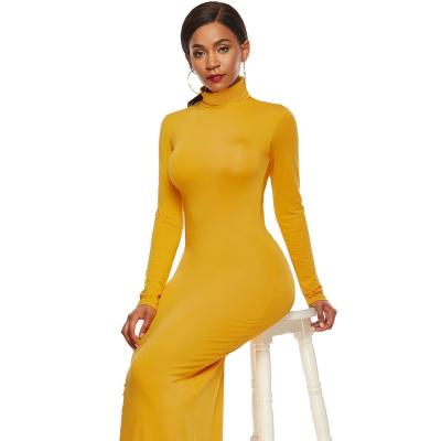 China Wholesale Viable Plus Size Women Long Sleeve Turtle Neck Ladies Bodycon Dress for sale