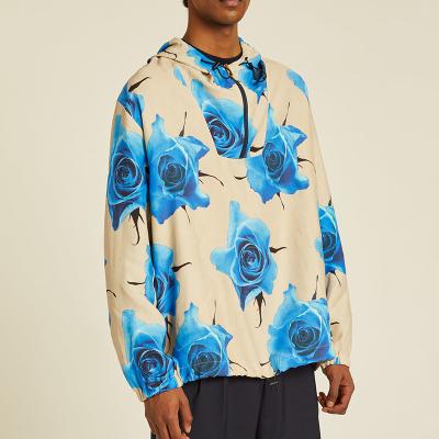 China Anti-Wrinkle OEM Customize All Over Floral Print Men Lightweight Half-Zip Hoodie for sale