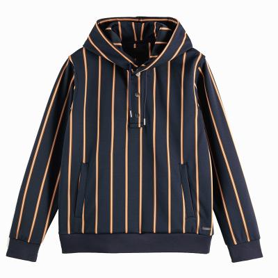 China Anti-wrinkle OEM Customize Striped Polyester Elastane Stretch With 3 Button Mens Hoodie Sweatshirt for sale