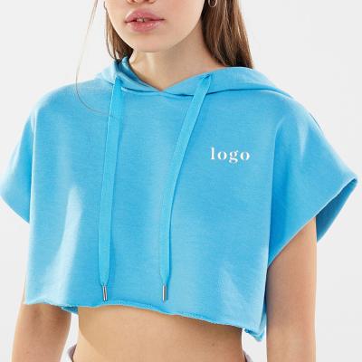 China High Quality Custom Embroidery Logo Cropped Top Anti-Wrinkle Wholesale Short Sleeve Color Hoodie For Women for sale