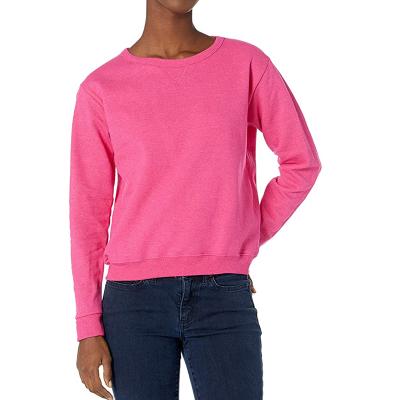 China Custom Made High Quality Anti-wrinkle Fleece Women's Moisture Wicking Solid Pink Crewneck Sweatshirts for sale