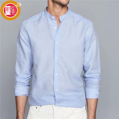 China Summer blue casual cotton anti-pilling grandpa collar canvas shirts for men for sale