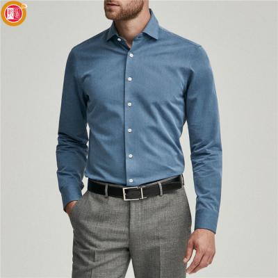 China Custom made high quality American slim fit anti-pilling denim twill blue shirts for men for sale