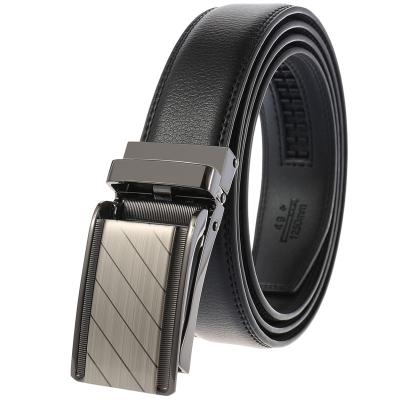 China Automatic Cowhide Buckle Ratchet Mens Whip Leather Belt LY33-1853-1 for sale