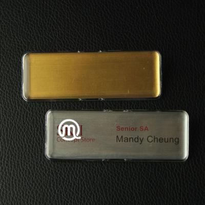 China Custom Detachable Cover Metal Logo Stainless Steel Name Badge With Transparent Cover for sale