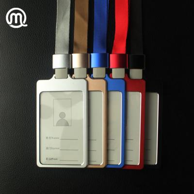 China Custom Business Card Metal Aluminum Alloy Photo ID Card Holder Badges With Vertical Shape Whole Sales With Lanyard for sale