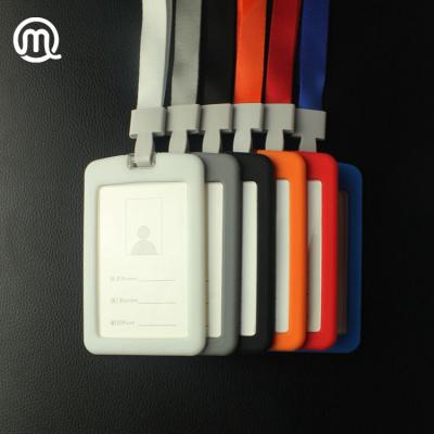 China Plastic Business Card ID Card Holder With Colorful Soft Frame And String With Lanyard for sale