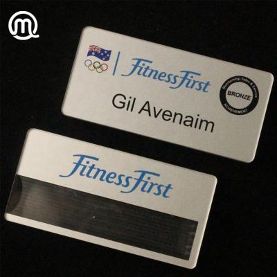 China Reusable Design Silver Hard Plastic Reusable Cheap Magnetic Name Badges With Custom Printing for sale