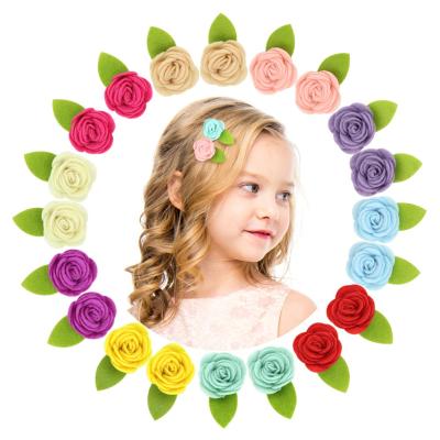 China 100% Polyester Felt Wholesale Custom 100% Korean Handmade Flower Decor Soft Pink Baby Felt Hair Clips For Kids Children for sale