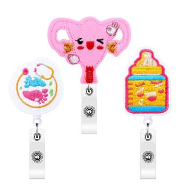 China Amazon 3pcs Badge Holder Felt Retractable Stethoscope Womb Baby Feet Bottle Clip Custom Nurse Badge Reel Holder for sale