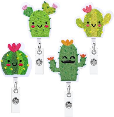 China Reel Badge Office Worker Teacher Doctor Yo-Yo Cartoon Ruled Retractable Cactus ID Nurse Badge Reel Holder with Lanyards Clip for sale