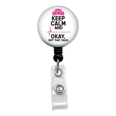 China Badge Clip Quality New Keep Calm Plastic Name Registered Nurse Yo-Yo Badge Clip ID Badge Holder With Retractable for sale