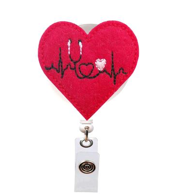 China Nurse Badge Reels EKG Doctor Retractable Valentine's Day Yo-Yo ID 24 Inch Heart Felt Nurse Badge Heavy Duty Reel Holders for sale