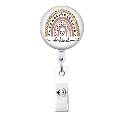 China Cute Retractable Nurse Badge Reel Be Kind Nurse Name Kind Nurse ID Sublimation Plastic Rainbow Custom Retractable Retractable Badge Reel Holder for sale