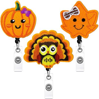 China Creative Halloween Cute Retractable Wholesale Promotional Thanksgiving Badge Holder Custom Felt Fancy Cute Retractable Badge Reel Holder for sale