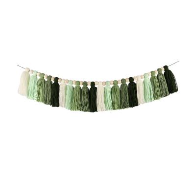 China Beaded Tassel Garland Boho Wedding Handmade Supplies Party Birthday Decoration Jungle Leaves Cotton Beaded Tassel Garland Drop Green for sale