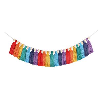 China Colorful Wedding Party Nursery Tassel Banner Hanging Boho Home Decorative Bohemian Backdrop Nursery Tassel Banner Garland for sale