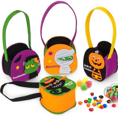 China Polyester Felt Green Solar Carcass Black Cat Ghost Pumpkin Halloween Decorations Trick Or Treat Halloween Decorative Basket Gift Wrapping Bags For Kid for sale