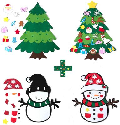 China Polyester Felt DIY Wall Felt Tree Decor Kids Table New Felt Christmas Tree With Detachable Christmas Ornaments Wall Decor With Strings for sale