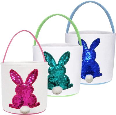 China Easter Bunny Plush Kids Party Decorations Gifts Toys Grocery Glitter Bunny Little Easter Eggs Hunt Baskets and Plush Bunny Ear Bag for sale