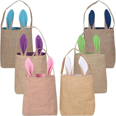 China 6 Pack Bunny Ear Tote Bags Hessian Burlap Single Reusable Bunny Ear Tote Bags Kids Large Capacity Candy Online Wholesale For Egg Hunt for sale