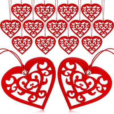 China Polyester Felt Ready To Ship Valentine Day Decoration Happy Laser Cut Red Felt Love Heart With Bell For Party Decoration for sale