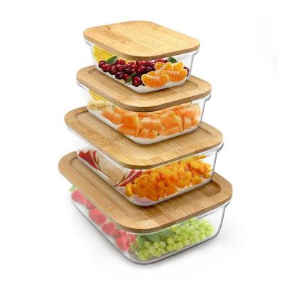 China Freshness Preservation Kitchen Meal Prep Borosilicate Glass Food Storage Containers Eco-Friendly Airtight Lunch Box With Bamboo Lid for sale