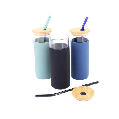 China 500ml 650ml Amazon Viable Selling Silicone Glass Sleeve Sport Bottle Viable Drinking Bottle With Straw for sale