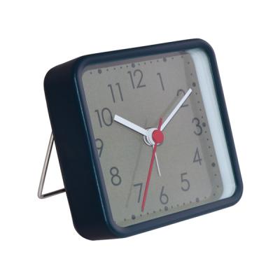 China Minimalist Raymons 8 cm 3 inch square alarm clock with stand iron case alarm clock decor quartz home office clock with customized logo for sale