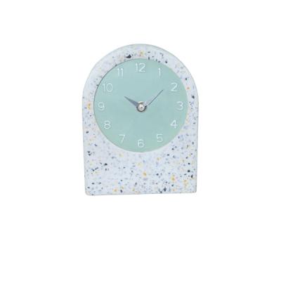 China 12 Hours Show Dial Clock Wholesale Raymons Terrazzo Decoration Quartz 12cm Home Table Clock With Customized Logo for sale