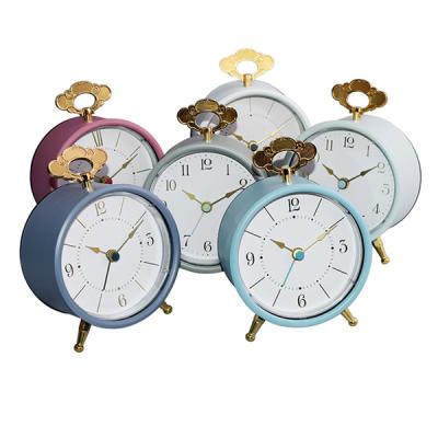 China Calendars Raymons Alarm Clock 3.8 Inch Round Home Decor Quartz Metal Table Clock With Hook for sale