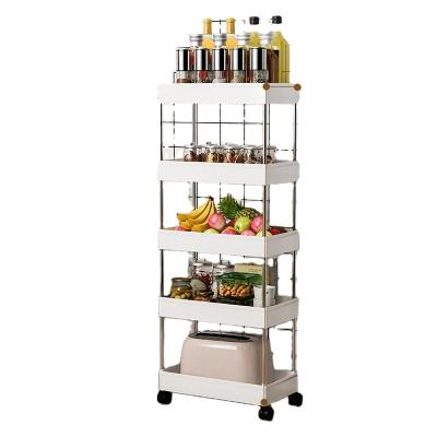 China Custom Hot Sale Viable 5 Layer Kitchen Organizer Storage Racks Wheeled Trolley Cart Plastic Organizer for sale