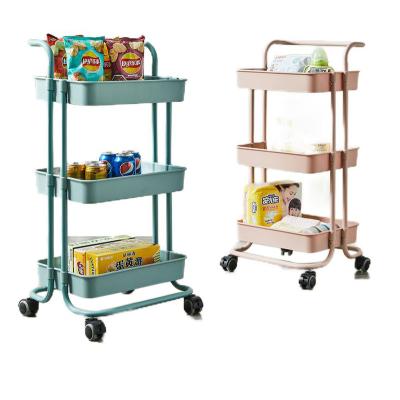 China Sustainable Plastic Kitchen 3 Tier Rack Easy Moving Wheels Rolling Storage Cart Shelf for sale