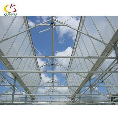 China Foshan kunyu Venlo Glass Roof Top Ventilation Large Multi Span Float Glass Greenhouse or Tempered Glass Cover for sale