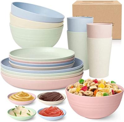 China 2023 Sustainable Wheat Straw Dinnerware Sets Dinner Plates Dessert Plates Cereal Bowls Cups Side Sauce Dish Plastic Tableware Set for sale