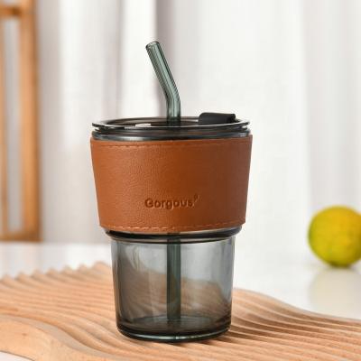 China Wheat Travel New Hot Sale Coffee Stored Glass Tea Cup Straw Saucers Hot Cold Coffee Cups with Straw Glass Cup/ for sale