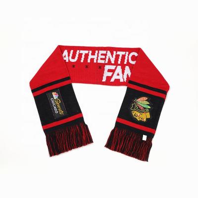 China Long OEM Custom Design Logo 100% Acrylic Knitted Football Fan Scarf for sale