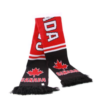 China Chengxing Printed Scarf Customized Canada National Flag Soccer Sports Scarf Soccer Team Long Knitted Fan Scarf With Tassels for sale