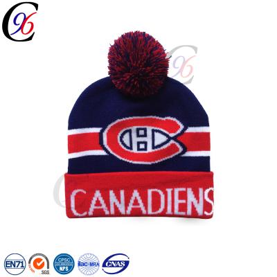 China COMMON Bamboo Jacquard Flag Rumor Crochet Embroidery Patterns Pom Pom Soccer Fans Knitting Hat for sale