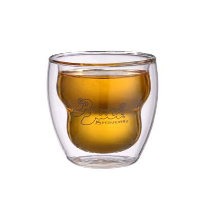 China Double Wall High Borosilicate Capacity Viable Custom Mouth Blown/Hand Made Glass Logo Glass Mug for sale