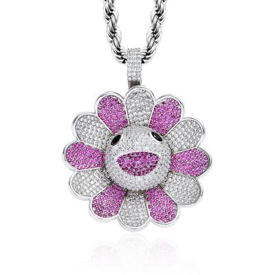 China Hiphop Jewelry Iced Out Rotating Sunflower Hip Hop Pendant Necklace for sale