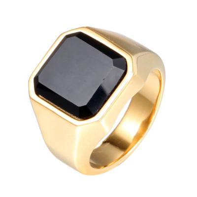 China FASHIONABLE Rings Wholesale Vintage Mens Gemstone Ring Gold Plated Stainless Steel Titanium Steel Ring for sale