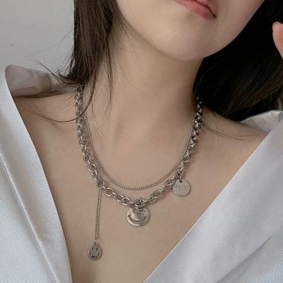 China Punk Smile Hiphop Vintage Double Layer Necklace Stainless Steel Pendant Necklace Jewelry (EJN2308) for sale