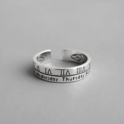 China FASHIONABLE Japan S925 Sterling Silver Retro Roman Numeral Ring Women Rings Adjustable Sterling Silver Rings for sale